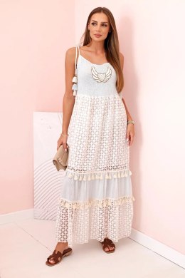 Sukienka damska boho na ramiączkach z haftem i koronką niebieska