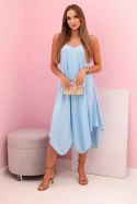 Sukienka damska na ramiączkach rozkloszowana z asymetrycznym dołem niebieska
