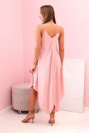 Sukienka damska na ramiączkach rozkloszowana z asymetrycznym dołem pudrowy róż