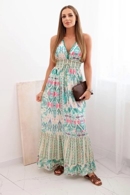 Sukienka damska z wiskozy na ramiączkach z głębokim dekoltem i falbaną miętowa