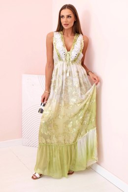 Sukienka damska z wiskozy z haftem oliwkowa