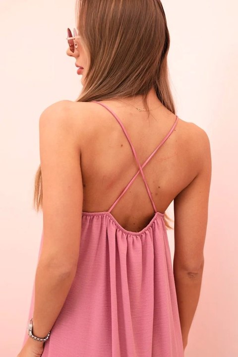 Sukienka długa na ramiączka ciemno różowa