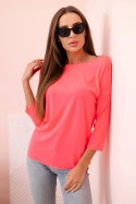 Bluzka damska z dekoltem w łódkę pomarańczowy neon