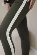 Komplet damski bawełniany z lampasem i ściągaczami khaki