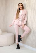 Komplet damski bawełniany z lampasem i ściągaczami pudrowy róż