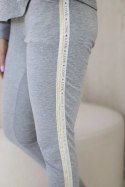 Komplet damski bawełniany z lampasem i ściągaczami szary