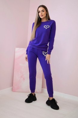 Komplet damski bawełniany z ozdobnym sercem ciemny fioletowy