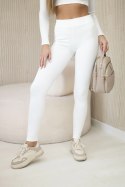 Legginsy damskie prążkowane z wysokim stanem ecru