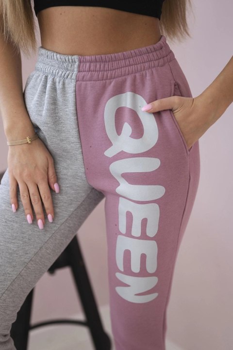 Spodnie damska dresowe z napisem QUEEN ciemno różowe