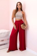 Spodnie damskie szerokie z gumką w pasie bordowe