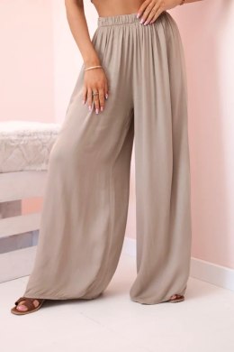 Spodnie damskie szerokie z gumką w pasie camelowe