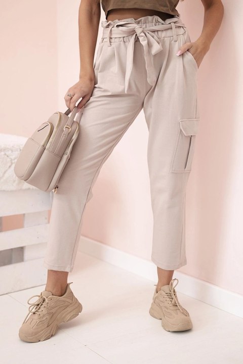 Spodnie damskie z wysokim stanem cargo beżowe