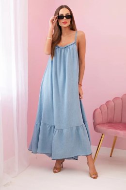 Sukienka damska na ramiączkach z falbaną jasno jeansowa