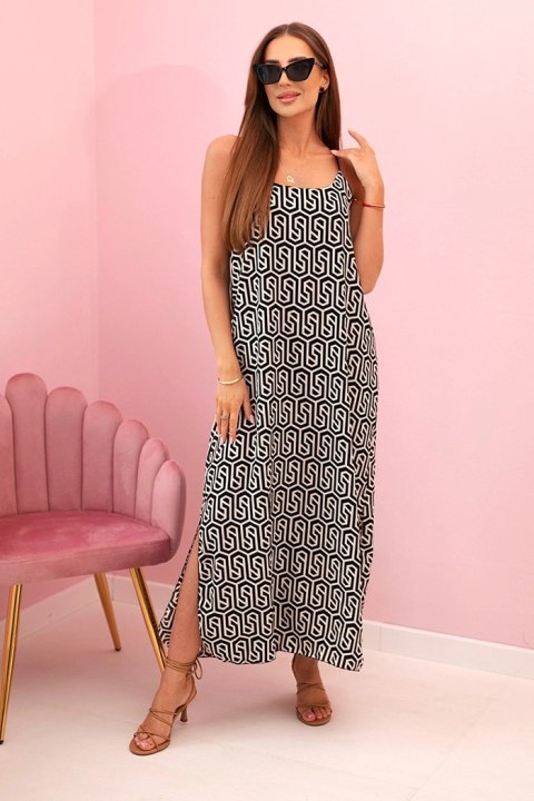 Sukienka damska na ramiączkach z hexagonalnym wzorem czarna