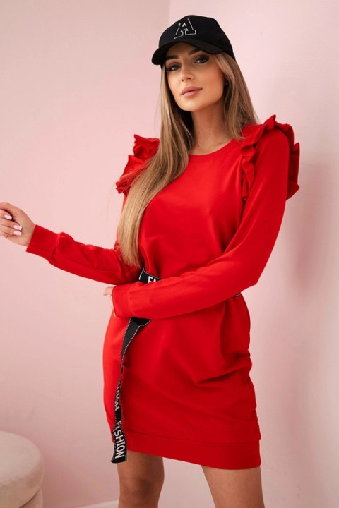 Sukienka damska z falbanami i paskiem czerwona