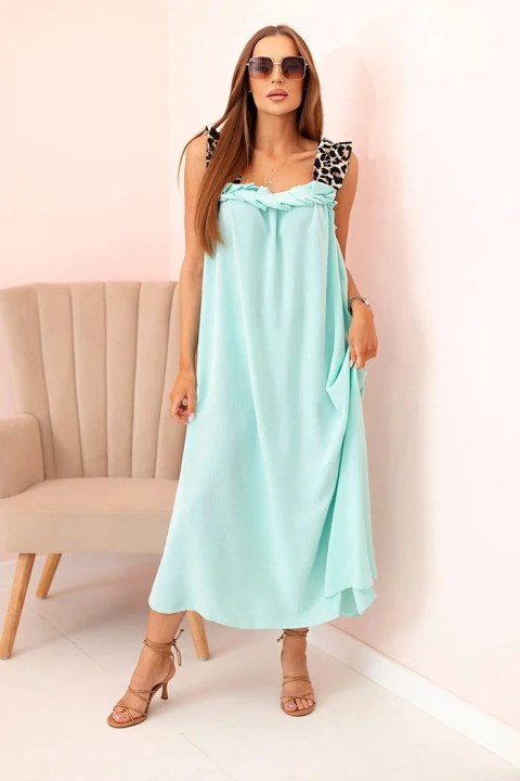 Sukienka damska z ramiączkami w panterkę miętowa