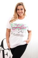 Bluzka damska bawełniana Plus Size z cekinowym napisem biały + zielony