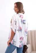 Bluzka damska z bawełny z kwiatowym wzorem biała