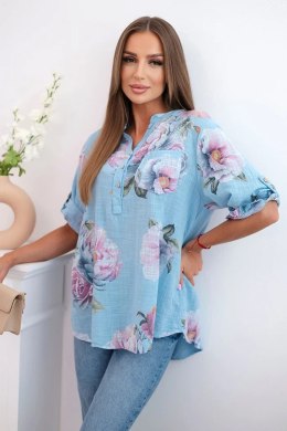 Bluzka damska z bawełny z kwiatowym wzorem niebieska