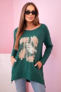 Bluzka damska z kieszeniami i ozdobnym nadrukiem zielona