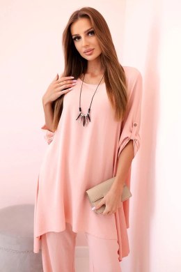 Komplet bluzka + spodnie z wisiorkiem ciemny pudrowy róż
