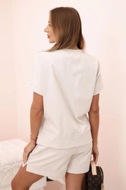 Komplet damski punto z krótkim rękawem i szortami beżowy