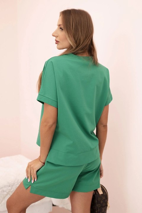 Komplet damski punto z krótkim rękawem i szortami zielony