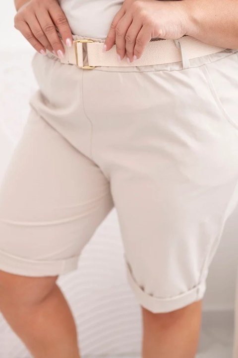 Spodenki damskie bawełniane Plus Size z paskiem beżowe