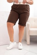 Spodenki damskie bawełniane Plus Size z paskiem brązowe