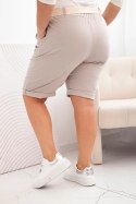 Spodenki damskie bawełniane Plus Size z paskiem ciemno beżowe