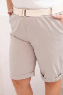 Spodenki damskie bawełniane Plus Size z paskiem ciemno beżowe