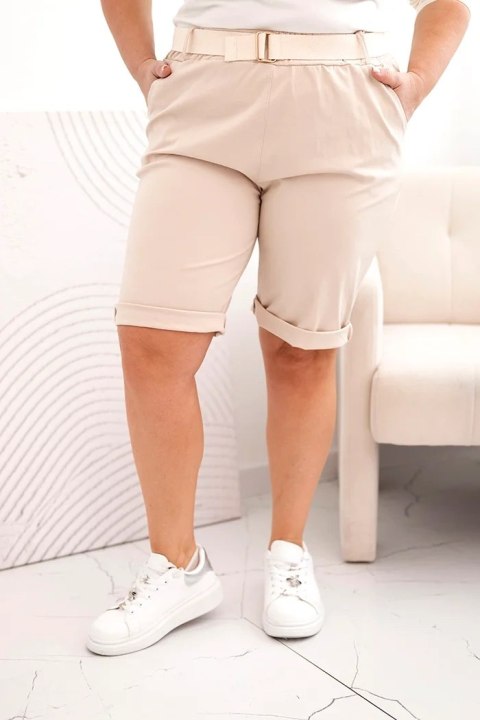 Spodenki damskie bawełniane Plus Size z paskiem jasno beżowe