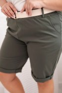 Spodenki damskie bawełniane Plus Size z paskiem khaki