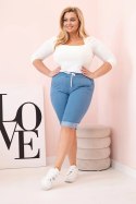 Spodenki damskie bawełniane Plus Size z wiązaniem jasno jeansowe