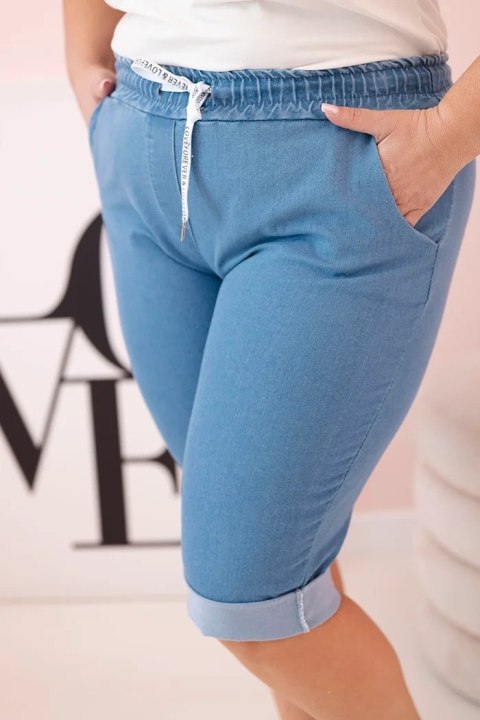 Spodenki damskie bawełniane Plus Size z wiązaniem jasno jeansowe