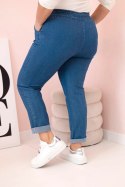 Spodnie damskie bawełniane Plus Size z elastyczną talią i wiązaniem ciemno jeansowe
