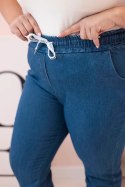 Spodnie damskie bawełniane Plus Size z elastyczną talią i wiązaniem ciemno jeansowe