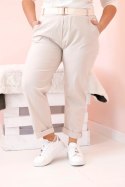 Spodnie damskie bawełniane Plus Size z paskiem beżowe