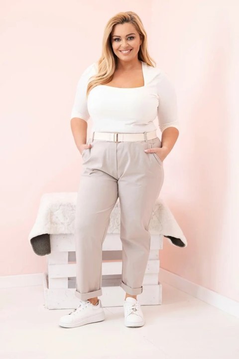 Spodnie damskie bawełniane Plus Size z paskiem ciemno beżowe