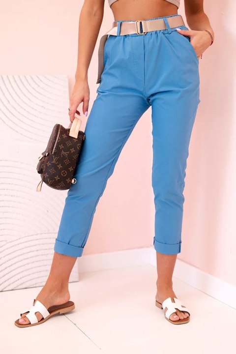Spodnie damskie z wiskozy z paskiem i podwiniętą nogawką jeansowe