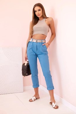 Spodnie damskie z wiskozy z paskiem i podwiniętą nogawką jeansowe
