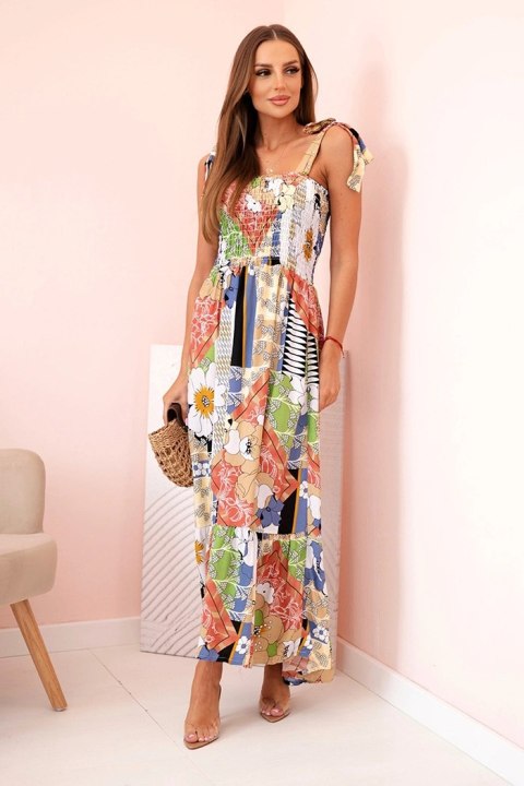 Sukienka damska bawełniana z marszczeniem i kwiatowym wzorem jeansowa