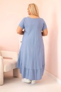 Sukienka damska plus size z krótkim rękawem i falbaną z lekkiej wiskozy jeansowa