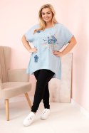 Bluzka damska Plus Size z naszywkami jasno jeansowa
