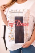 Bluzka damska bawełniana Plus Size z nadrukiem Day Dream biały + granatowy