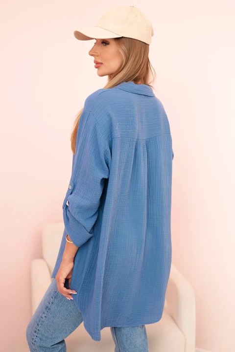 Koszula bawełniana muślinowa oversize ciemno jeansowa