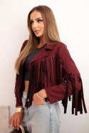 Kurtka damska z frędzlami z zamszu bordowa
