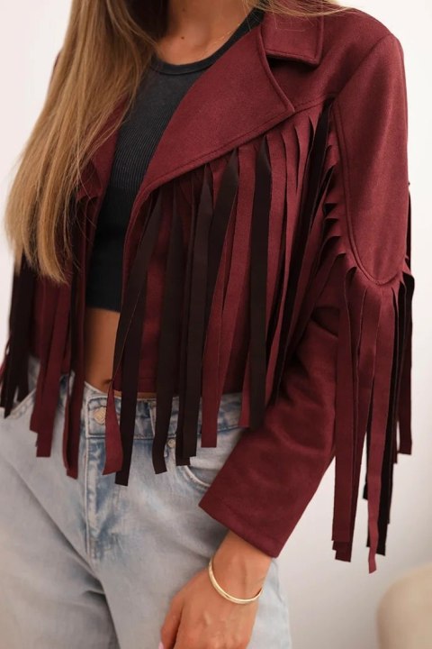 Kurtka damska z frędzlami z zamszu bordowa