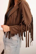 Kurtka damska z frędzlami z zamszu brązowa
