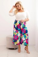 Spodnie damskie Plus Size wiskozowe z kwiatowym wzorem fuksja